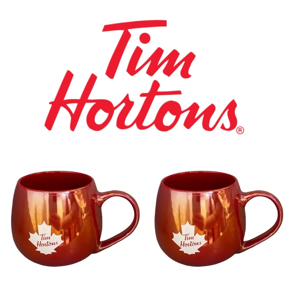 Tim Hortons Iridescent Red Coffee Mug Lot Maple Leaf Logo 2020 12oz